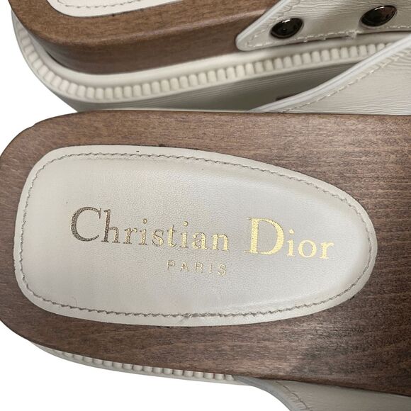 Christian Dior Diorquake Buckle Platform Slip On Wood Sandals Leather EU 38 US 8 - Picture 8 of 10
